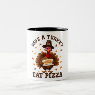 Rette einen Truthahn Iss Pizza – Lustige Thanksgiv Zweifarbige Tasse