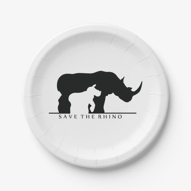 Retten Sie den Rhino Pappteller (Vorderseite)