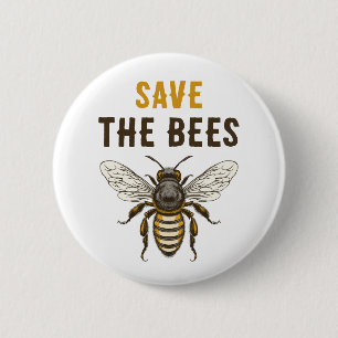 Retten Sie die Bienen-Knopf mit vintage Honigbiene Button