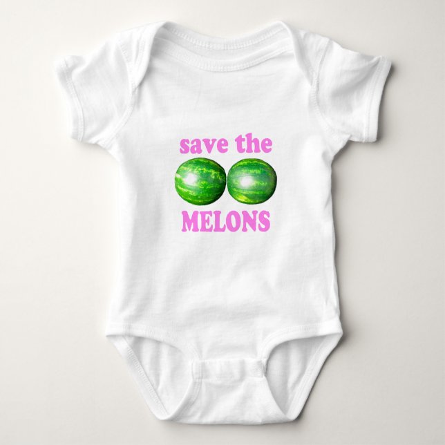 retten Sie die Melonen auf Weiß mit Rosa Baby Strampler (Vorderseite)