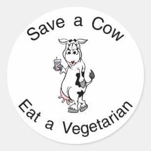Retten Sie eine Kuh essen einen Vegetarier Runder Aufkleber