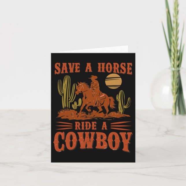 Retten Sie eine Pferdereifahrt Ein Cowboy Der Sonn Karte (Vorderseite)