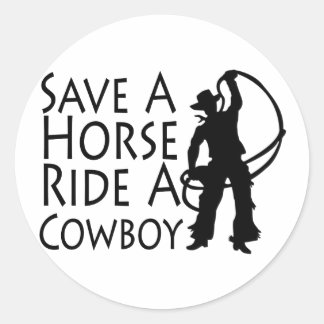 Retten Sie einen Pferdereiten Ein Cowboy 2 Runder Aufkleber