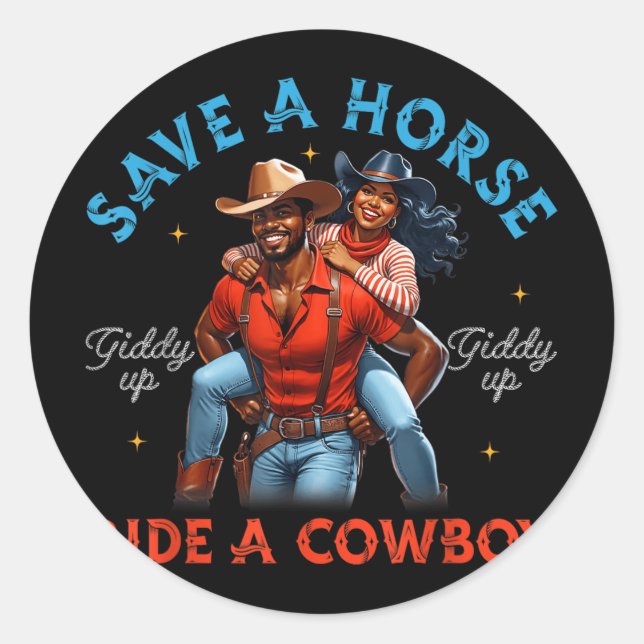 Retten Sie einen Pferdereiten Ein Cowboy King Quee Runder Aufkleber (Vorderseite)