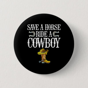 Retten Sie einen Pferdereiten einen Cowboy Button