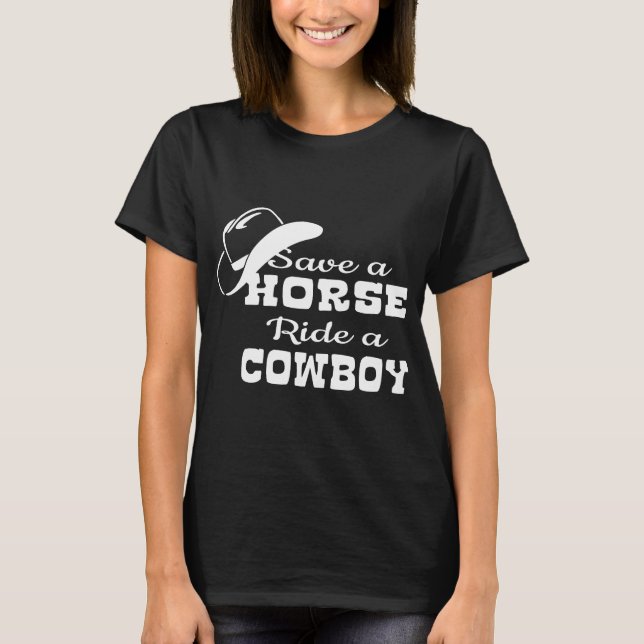 RETTEN Sie einer PFERDEfahrt ein COWBOY Damen T-Shirt (Vorderseite)