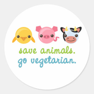 Retten Sie Tiere gehen Vegetarier Runder Aufkleber