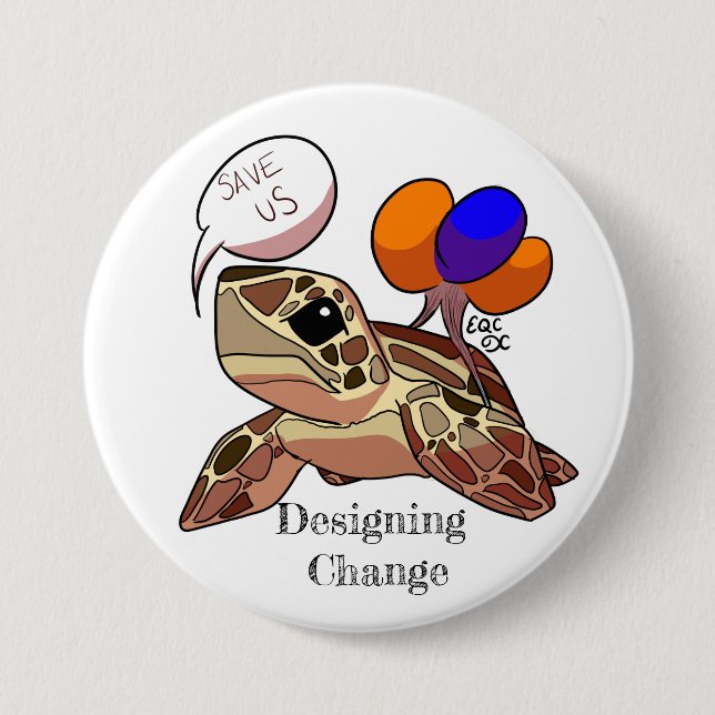 "Retten Sie uns" Seeschildkröte Button (Vorderseite)