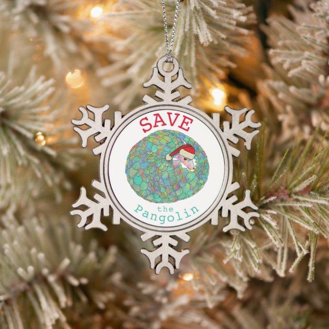 Rettend Pangoline gefährdet Tiergrün Schneeflocken Zinn-Ornament (Baum)