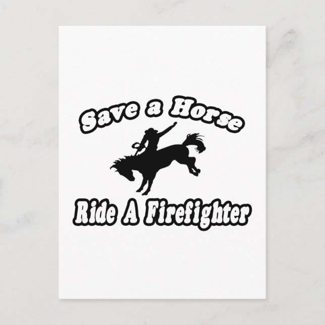 Rettend Pferd, Feuerwehrmann Postkarte (Vorderseite)