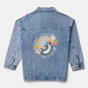 Rettend Welt Katze für Katze Liebhaber Jeansjacke
