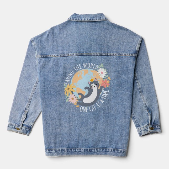 Rettend Welt Katze für Katze Liebhaber Jeansjacke (Rückseite)