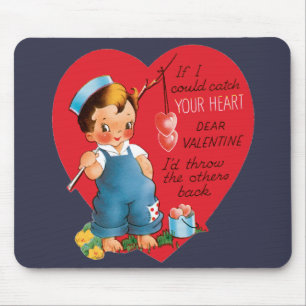 Retter Valentinstag, Vintage-Junge fischt nach Her Mousepad