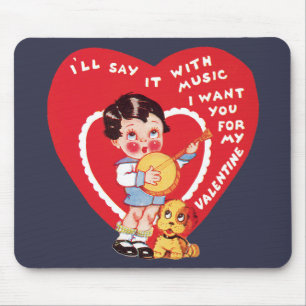 Retter Valentinstag, Vintage-Junge-Musik-Banjo Mousepad