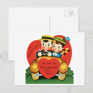 Retter Valentinstag, Vintage Junge und Mädchen im  Feiertagspostkarte