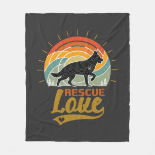 Retterliebe Hund Retro Sonnenuntergang Bäume Fleecedecke