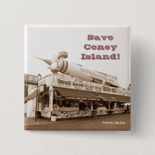 Rettet Coney Island! Quadratischer Knopf (Sepia) Button