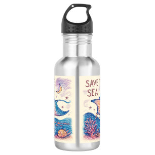 Rettet den Ozean - Buntstift-Ozean-Kunst Edelstahlflasche