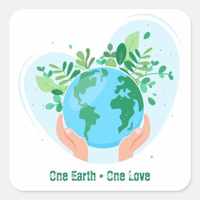 Rettet den Planeten! Eine Liebe Erde. Quadratischer Aufkleber (Vorderseite)