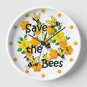 Rettet die Bienen, Honigwabe und gelbe Blumen Uhr