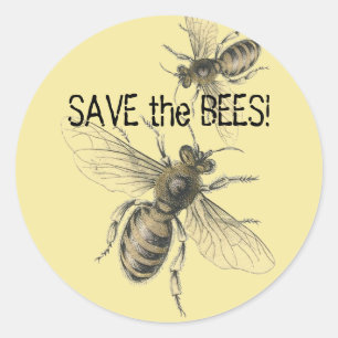 Rettet die Bienen Vintage-Bienenbilder Runder Aufkleber