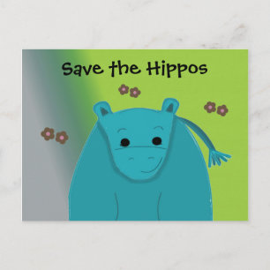 Rettet die Flusspferde Blauer Hippopotamus Postkarte