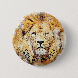 Rettet die Großkatzen Löwen Tierrechts-Button Pin Button