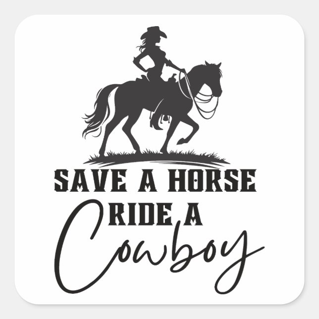 Rettet einen Pferdereiten auf einem Cowboy Quadratischer Aufkleber (Vorderseite)