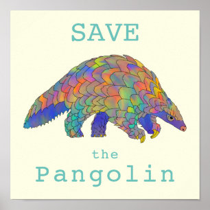 Rettet Schuppe Pangolin Gefährdetes Tier Farbige G Poster