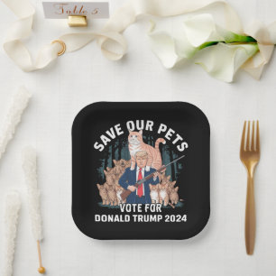 Rettet unsere Haustiere 2024 Präsident Trump Polit Pappteller