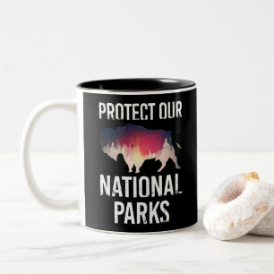 Rettet unsere Nationalparks Retro Bison Erkunden W Zweifarbige Tasse