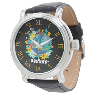 Rettet unsere Ozeane Blumenwal Farbdesign Erde Armbanduhr