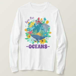 Rettet unsere Ozeane Blumenwal Farbdesign Erde T-Shirt