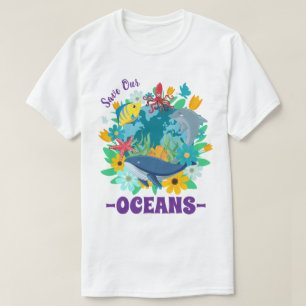 Rettet unsere Ozeane Blumenwal Farbdesign Erde T-Shirt