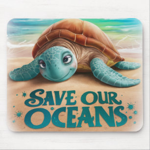 Rettet unsere Ozeane Freundliche Meeresschildkröte Mousepad