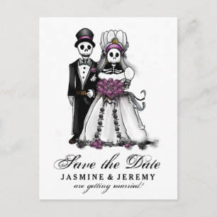Rettetest Datum Halloween Skelette Lila PostCard Ankündigungspostkarte