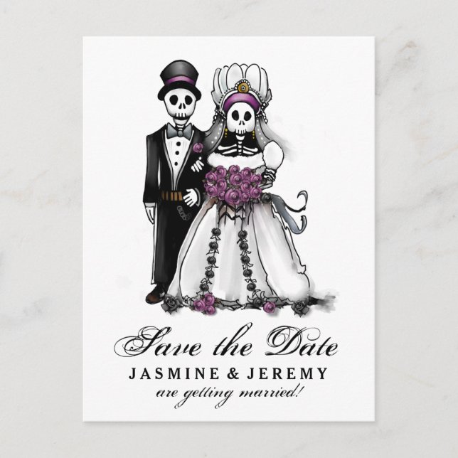 Rettetest Datum Halloween Skelette Lila PostCard Ankündigungspostkarte (Vorderseite)