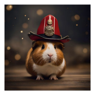 Rettung Bereit: Meerschweinchen in einer Feuerwehr Poster