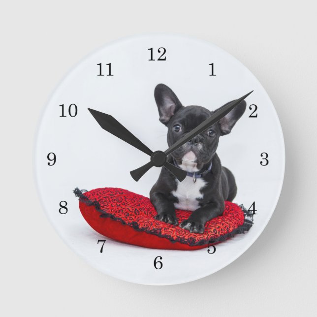 Rettung des französischen Bulldog-Hundes Runde Wanduhr (Vorderseite)