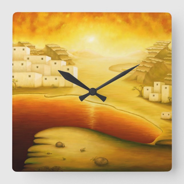 "Rettung" - Naher Osten, Orient Sonnenuntergangsma Quadratische Wanduhr (Vorderseite)