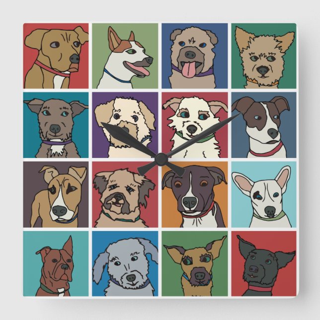 Rettungs-HundeCartoon Quadratische Wanduhr (Vorderseite)
