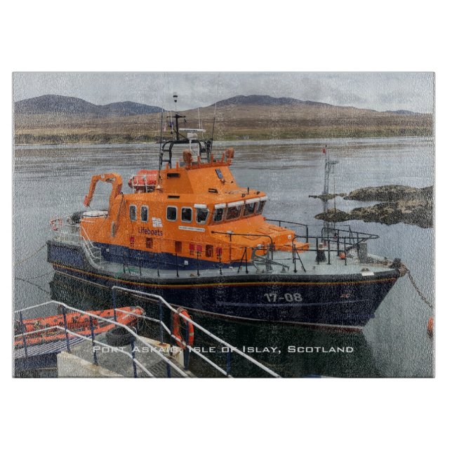 Rettungsboot in Port Askaig, Isle of Islay, Schott Schneidebrett (Vorderseite)