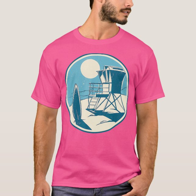 Rettungsschwimmer Stand Surfboard Retro Vibe Surf T-Shirt (Vorderseite)