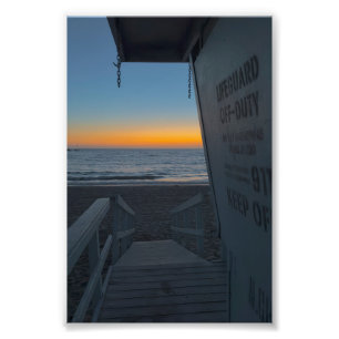 Rettungsschwimmer Turm bei Sonnenuntergang Fotodruck