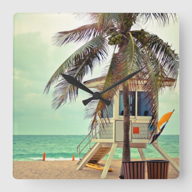 Rettungsstation |Florida Quadratische Wanduhr (Vorderseite)