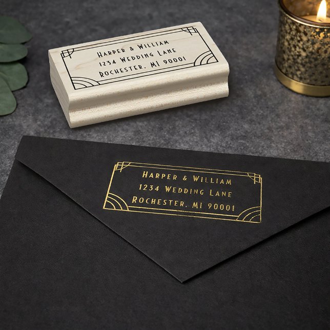 Return address stamp gummistempel (Art deco return address stamp displayed in gold ink.
)