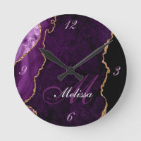 Retuschieruhr aus Gold und lila agate Monogramm