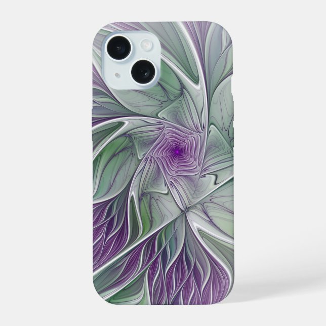 Rêve de fleurs, Abstrait violet vert Fractal Art (Verso)