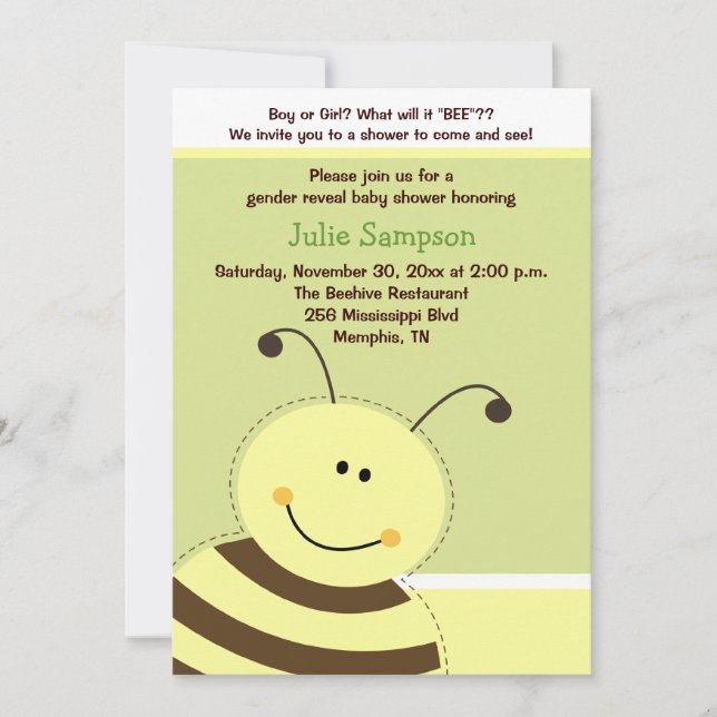 Reveal Baby Shower Bumble Biene laden 12x18 ein Einladung (Vorderseite)