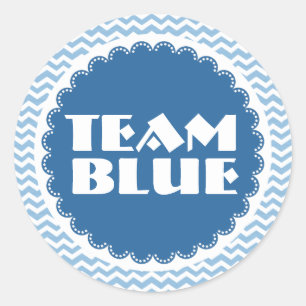 Reveal Baby Shower Team Blue Chevrons Runder Aufkleber